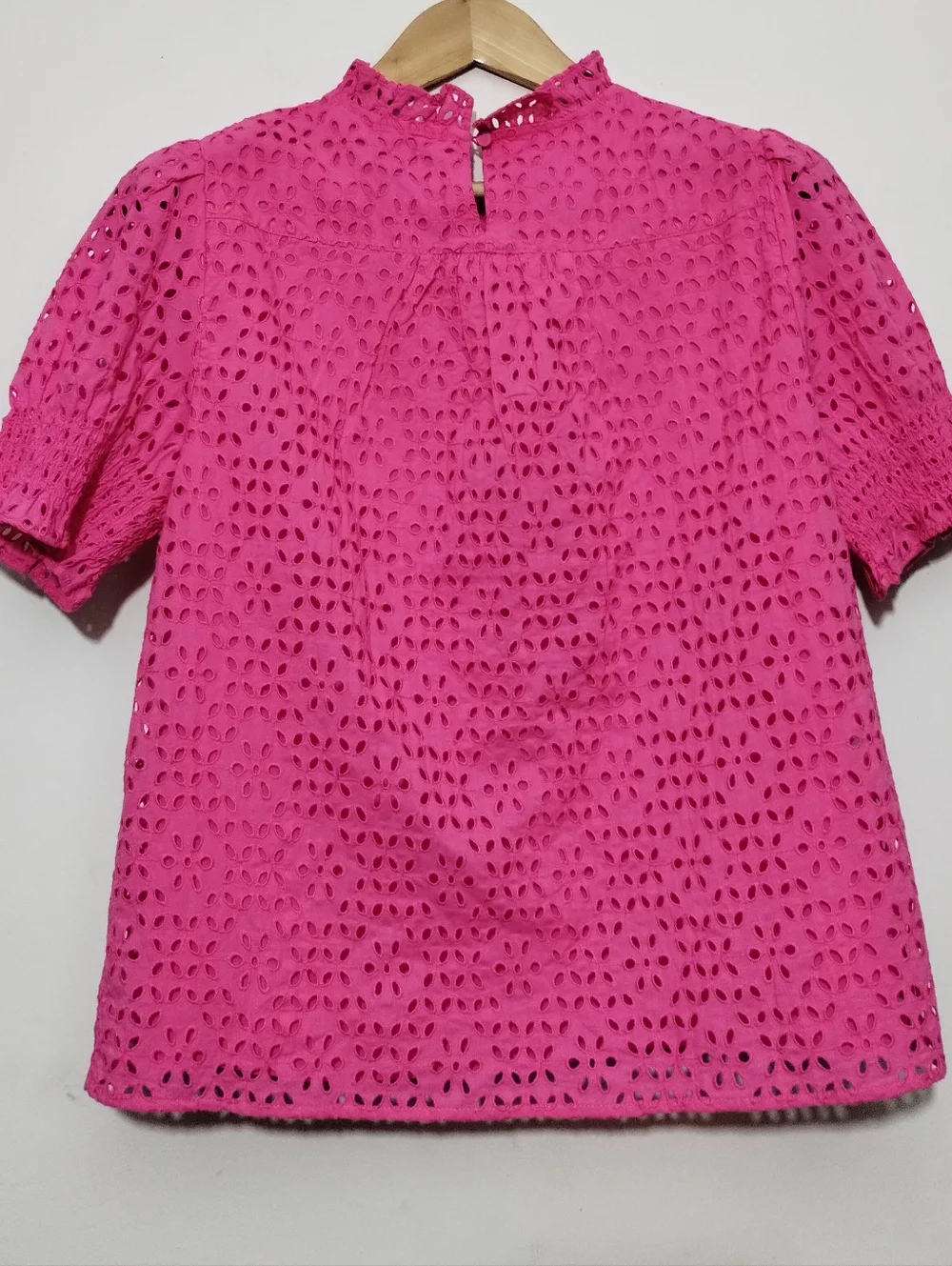 J. Crew Smocked Puff Sleeve Top Women's M Pink Eyelet Lace Feminine Boho